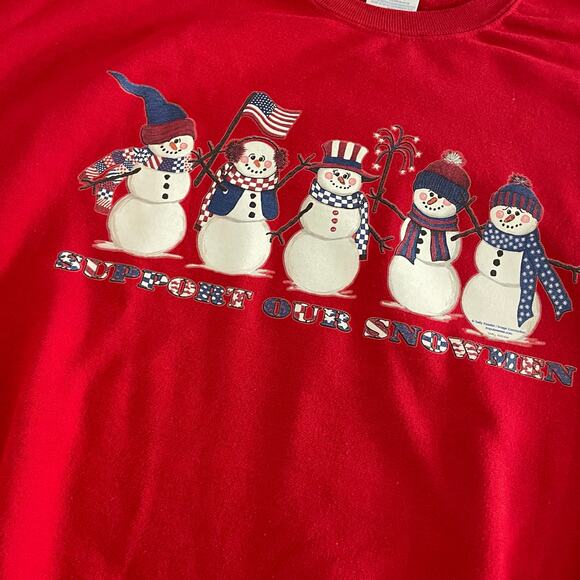 Vintage Support our Snowman Sweatshirt size XL Red Winter Jerzees - Picture 2 of 7